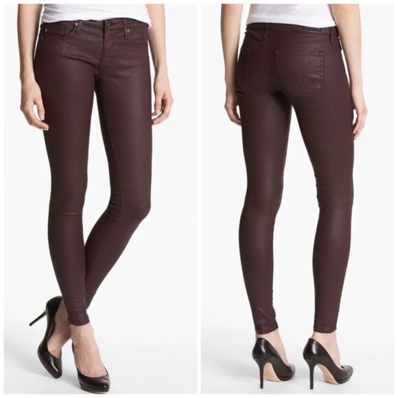 AG Adriano Goldschmied Maroon Coated Super Skinny Ankle Legging Jeans Women's 26 - Picture 1 of 10